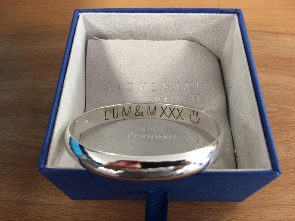 Bespoke hand made and engraved bangle